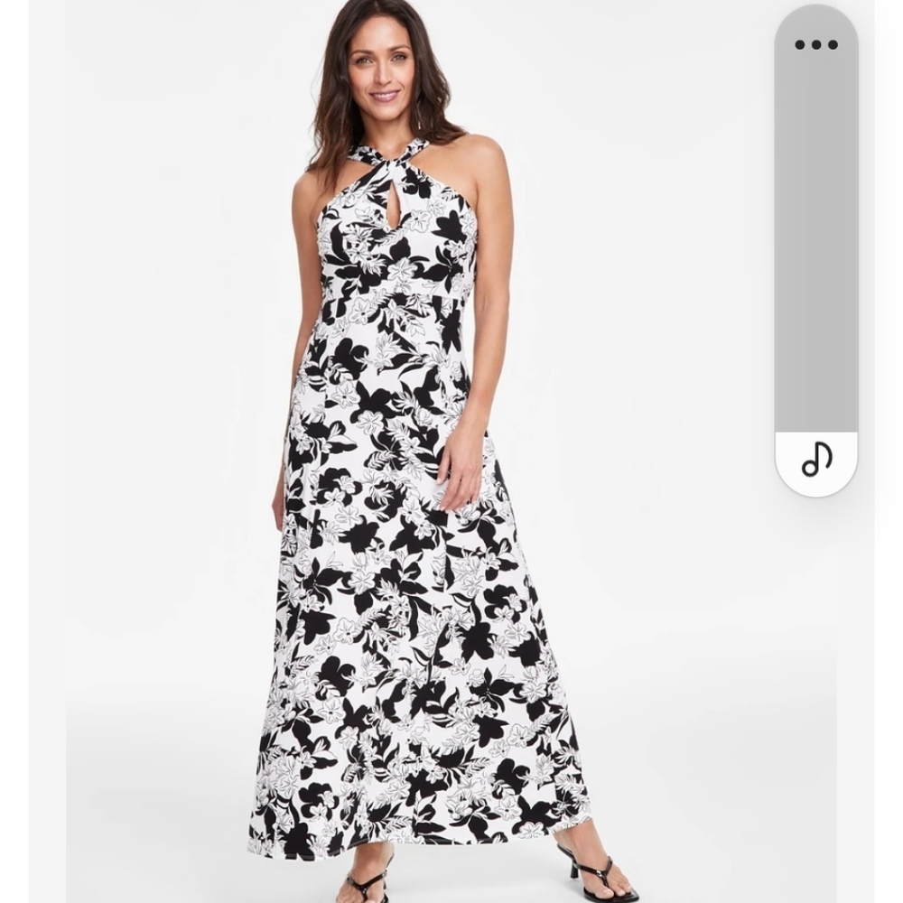 INC International Concepts Black & White Floral Halter Maxi Dress